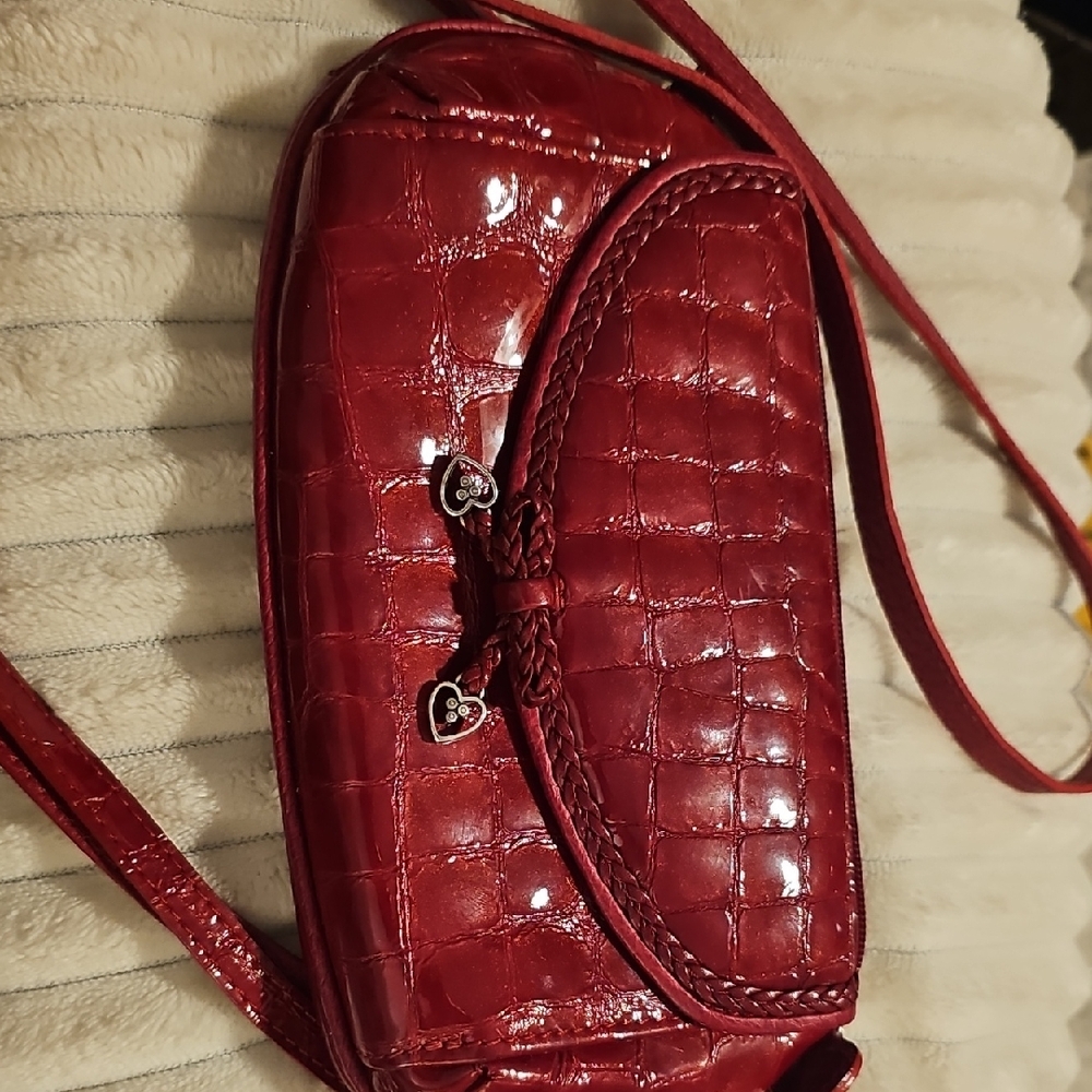 Brighton Red Crocodile-Embossed Women's Crossbody Small Bag.